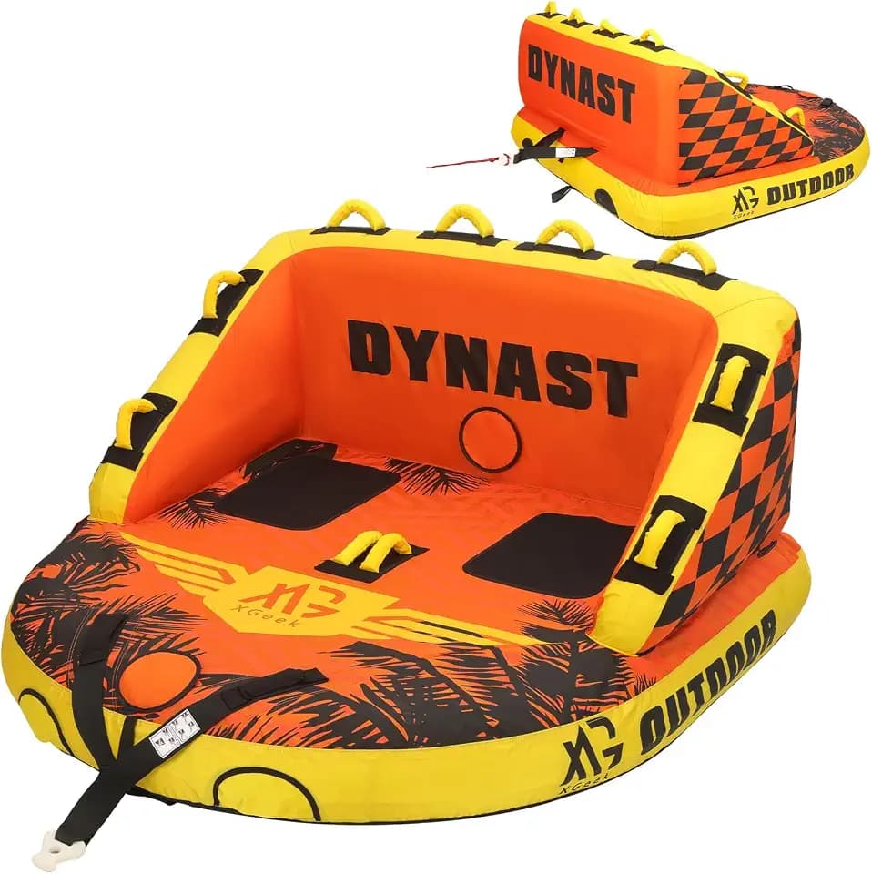 XGeek Towable Tubes for Boating, 1-4 Person Boat Tubes for Tubing, Heavy-Duty Inflatable Water Sport Towables for Boat to Pull, Multi-Style Secure Sofa & Classic Donut with Stronger 840D Nylon Cover