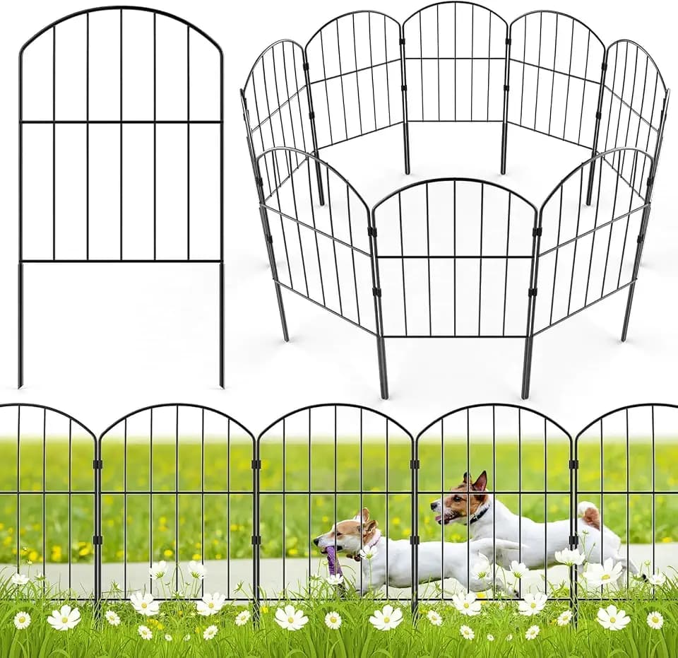 WELDUN Gartenzaun 10 Stücke Metall Zaunelemente Dekoration Zaun für den Garten 320 cm (L) x 61 cm (H), Gitterzaun Set Oberbogen Zaun für Hunde
