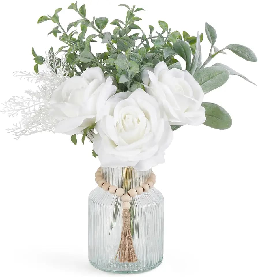 Mkono Fake Flowers in Vase, Artificial Flowers Coffee Table Centerpieces
