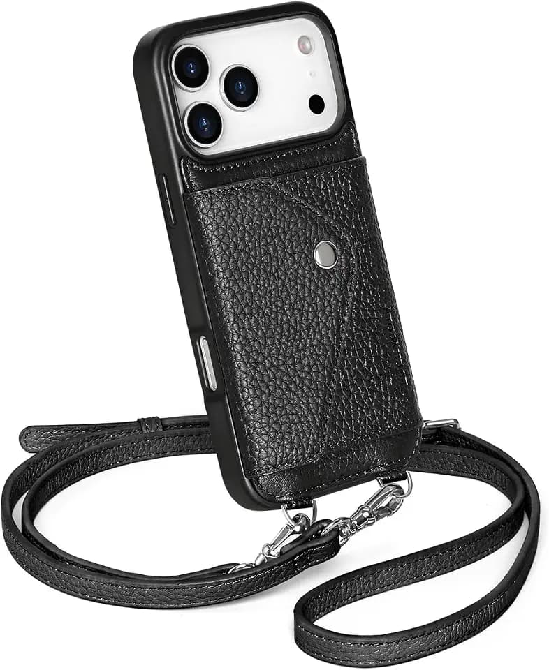 LUCKYCOIN Genuine Leather Crossbody Wallet Phone Case for iPhone 17 Pro Max