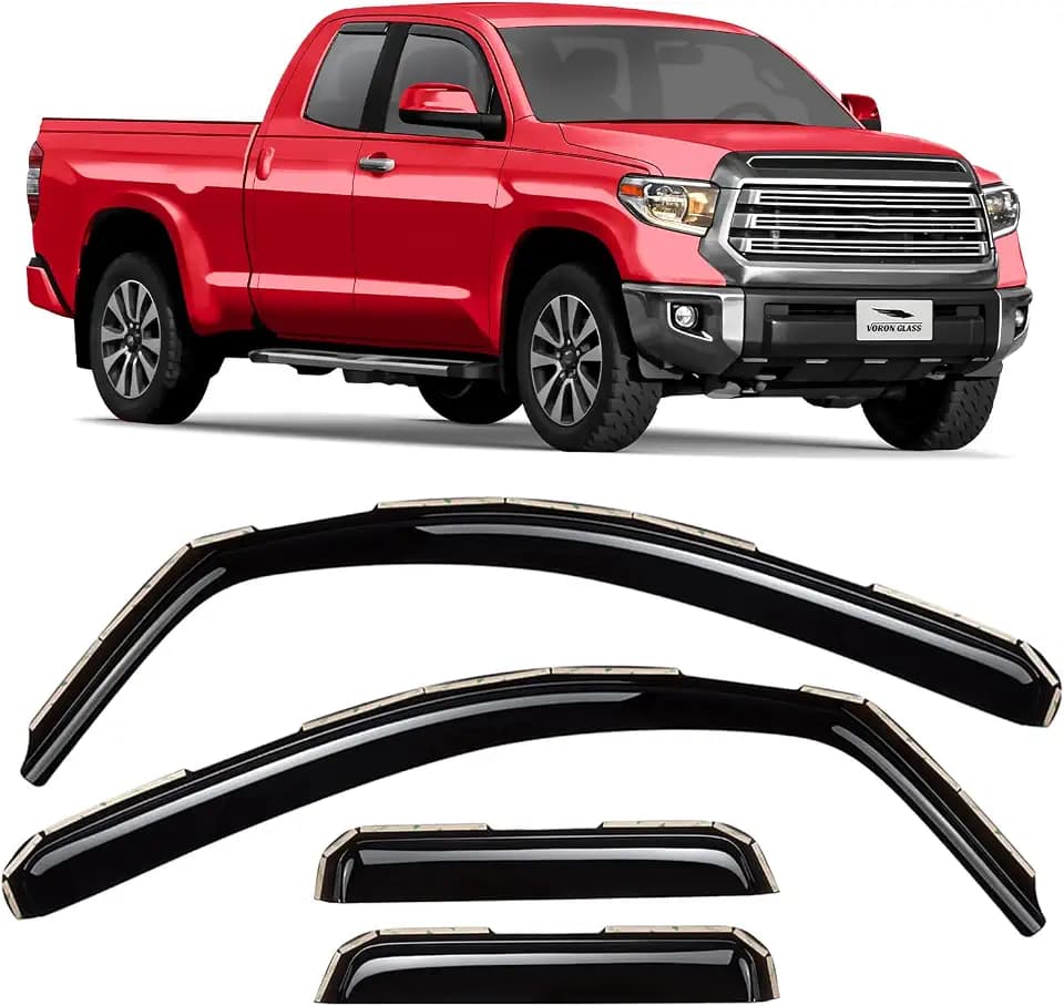 Voron Glass in-Channel Extra Durable Rain Guards for Trucks Toyota Tundra 2007-2021 Double Cab, Window Deflectors, Vent Window Visors, 4 Pieces - 230082