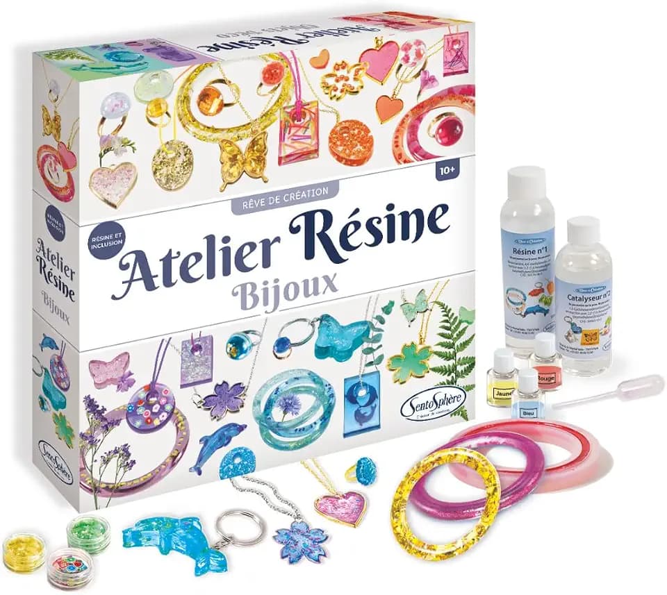 Sentosphère 3900837 Kreativkit Schmuck, Bastelset für Kinder, Ketten und Armbänder, Kunstharz