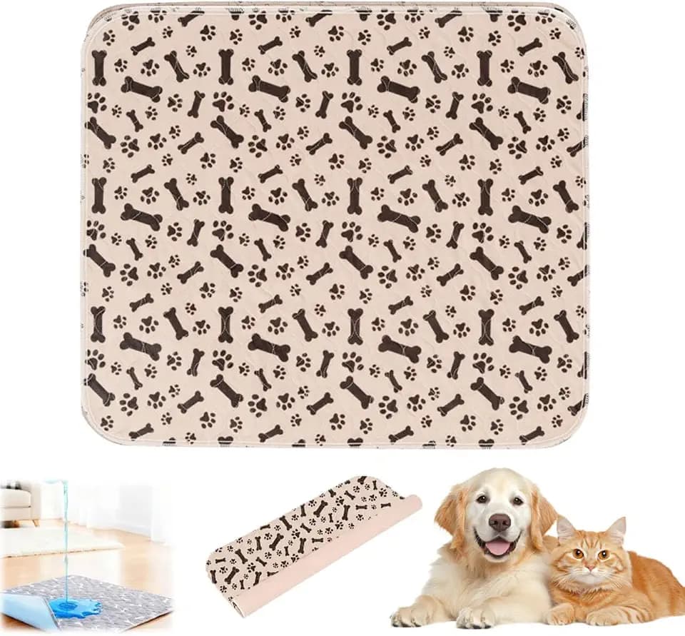 Puppy Pads with Pheromones,Washable Puppy Pee Pads for Dogs,Reusable Puppy Pads Washable for Dogs & Cats, Washable,Durable Leak-Proof & Anti-Slip Pet Training Pads for Home & Trave(Brown Bone,M)