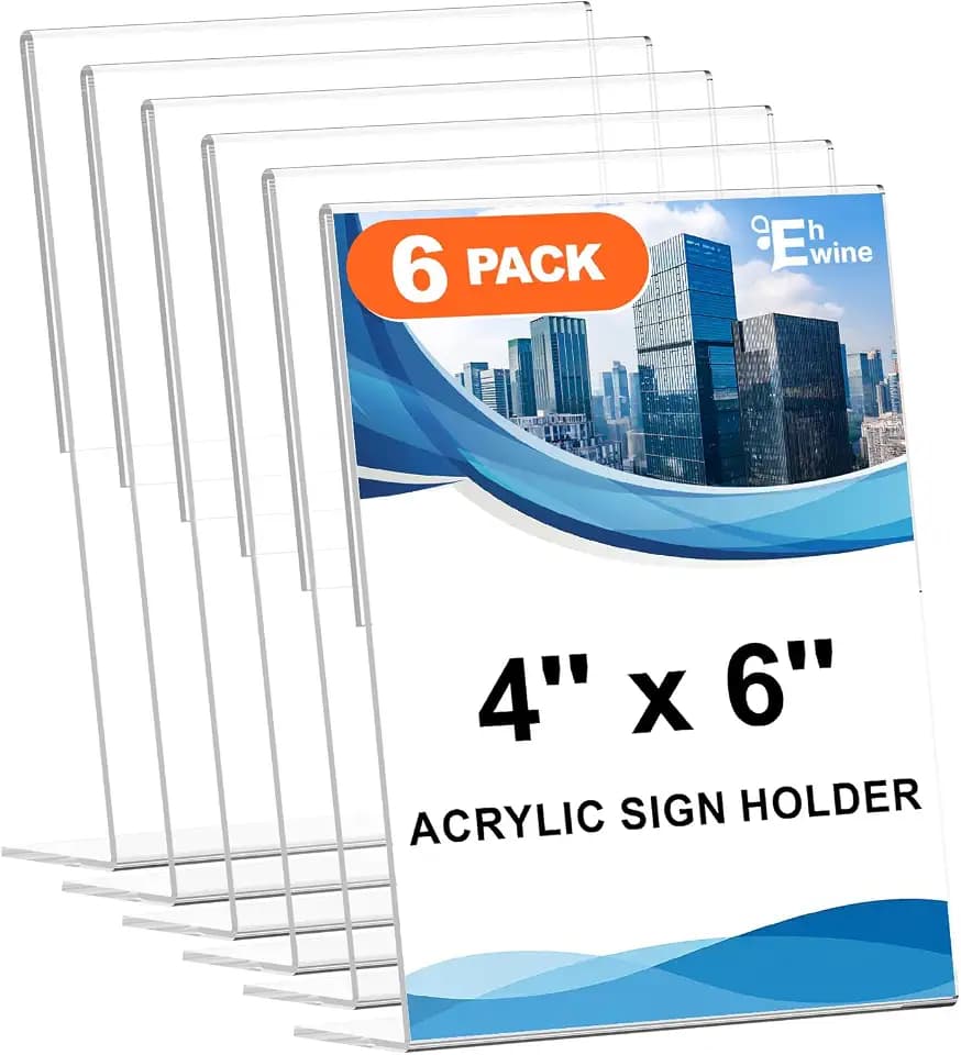 EHWINE Acrylic Sign Holder 4 x 6, 6 Pack Vertical L-Shaped Tabletop Stand