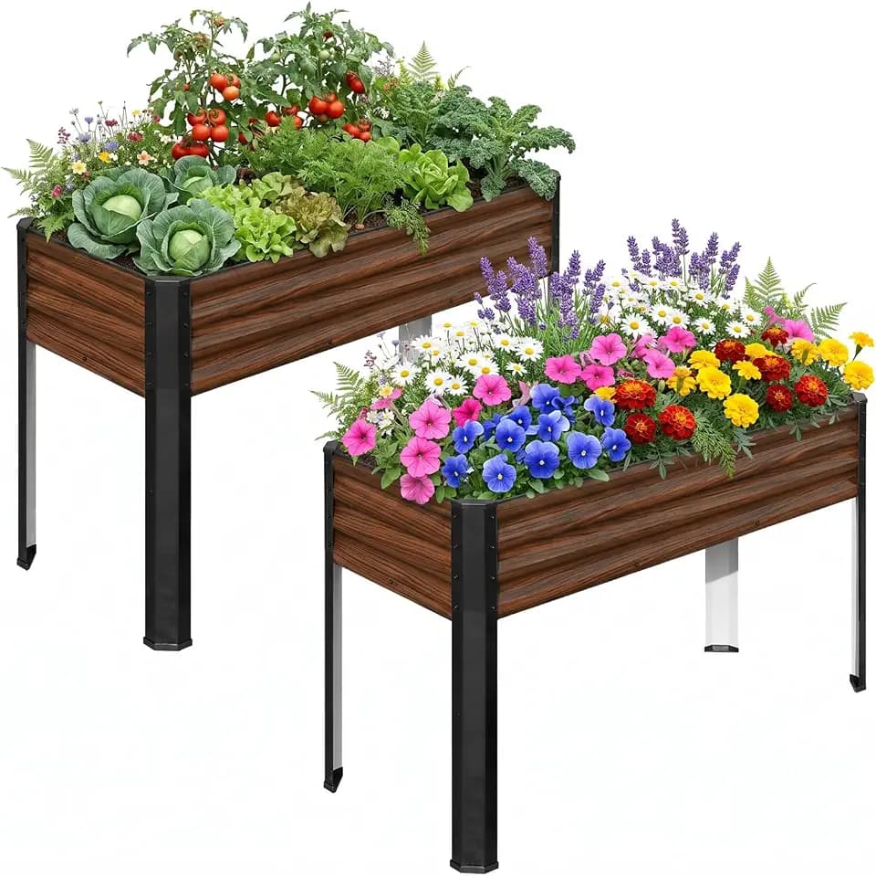 SnugNiture Raised Garden Bed with Legs, 48×18×32in, 2 Pack, Brown