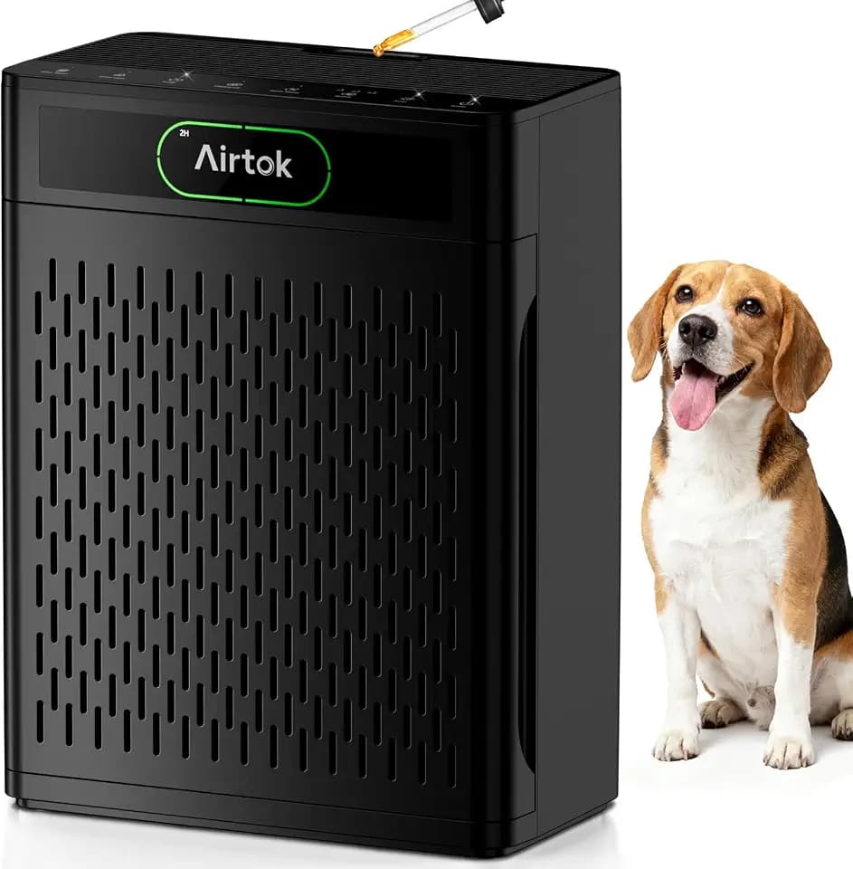 AIRTOK Luftreiniger, Luftreiniger Allergiker Für Räume bis zu 170m², mit Waschbarer Filter, PM 2.5 Luft Qualitäts Monitor, Schlafmodus, Aromatherapie, HEPA Luftfilter gegen Staub Pollen Gerüche