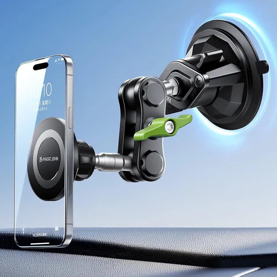MAGIC JOHN Magnetic Car Phone Holder, Windshield Metal Suction Cup Mount