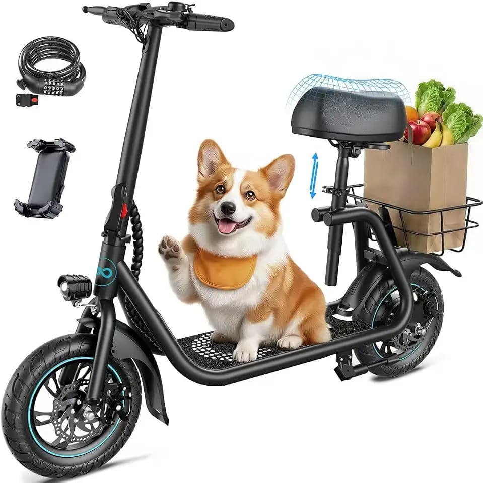 AWWSCOOTER Electric Scooter with Seat & Basket for Adults 20Mile Range