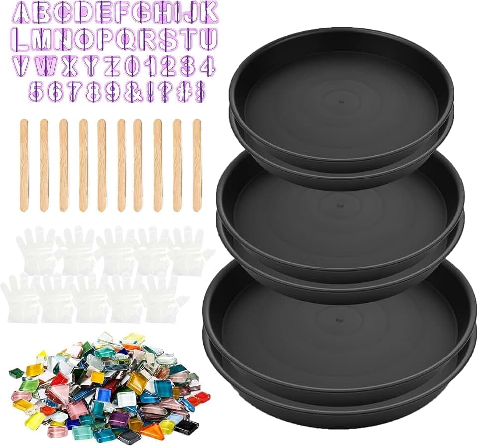 Stepping Stone Kit Includes 3 Size Cement Molds, Mosaic Tiles and Carving Tools, DIY Craft Handmade Stepping Stone Kit for Kids, Family, Garden Outdoor Decor (Mix)