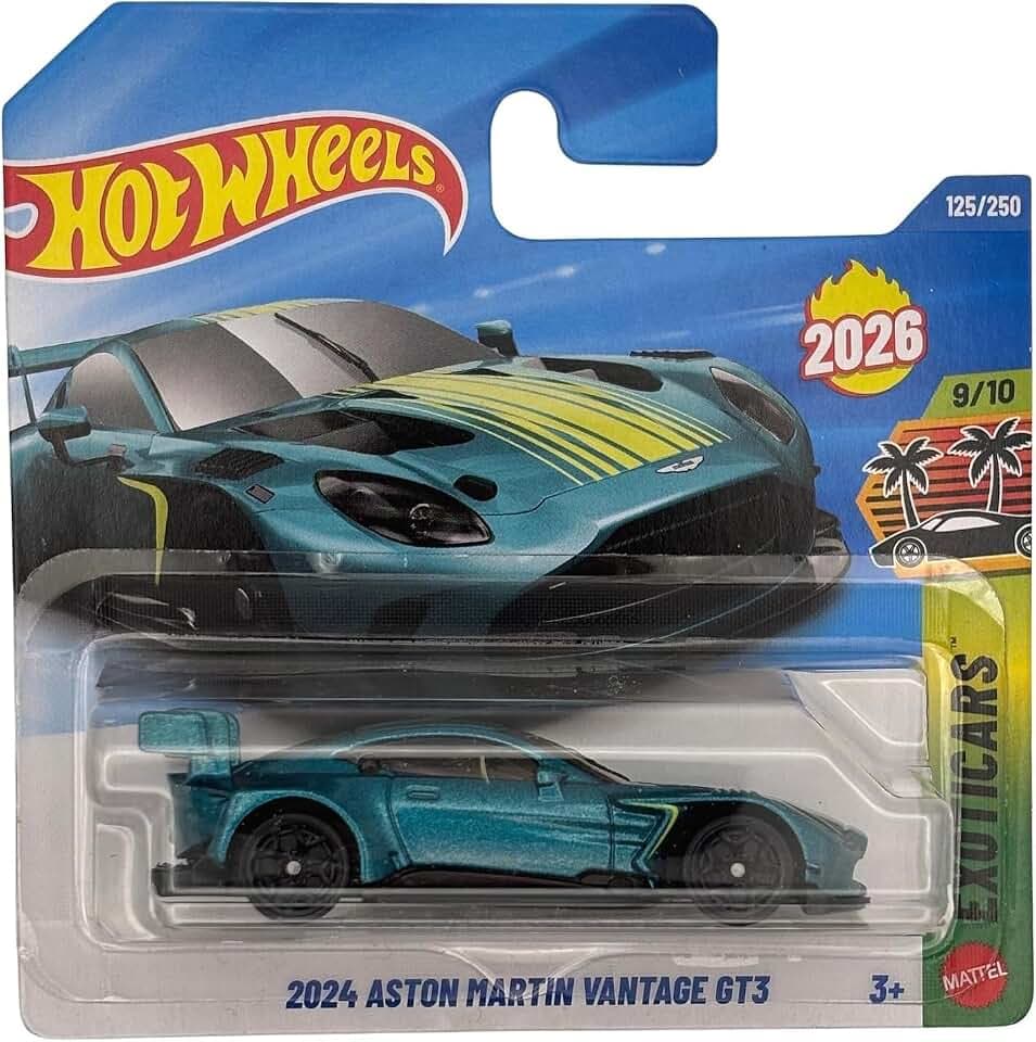 Hot Wheels - 2024 Aston Martin Vantage GT3 - Exoticars 9/10 - JJH55 - Short Card - türkiser Supersportwagen - Mattel 2026 (125/250) - 1:64