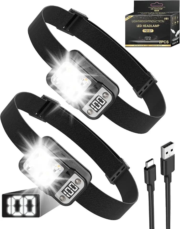 Maxesla LED Stirnlampe Wiederaufladbar mit 70° Winkeleinstellung, Rotlichtsensor, USB Aufladbar, Mini Kopflampe mit 6H+ Laufzeit, IPX4 Wasserdicht, 4 Lichtmodi, Headlamp für Joggen und Outdoor