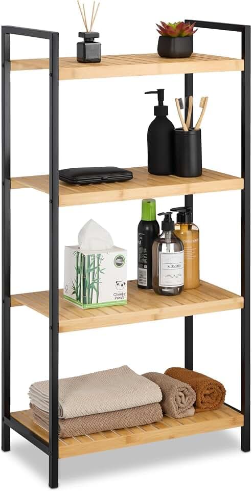 Relaxdays Regal Bambus, universales Standregal, Bad und Küche, Natur