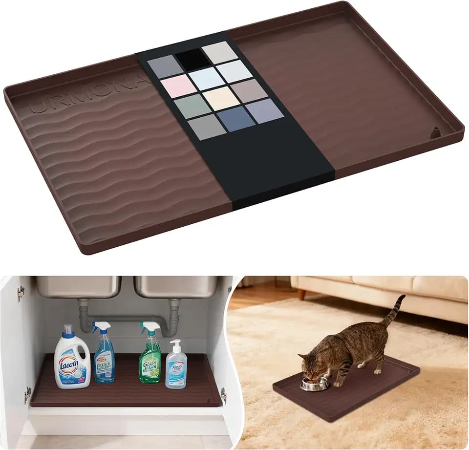URMONA Waterproof Silicone Under Sink Mat, 19 x 12 in, Flexible Shelf Liner