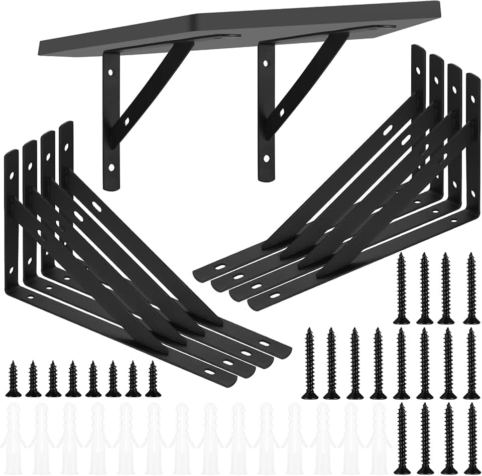 8 Stk schwarze Metall‑Regalwinkel 200×120 mm, 90° Schwerlast‑Wandkonsole
