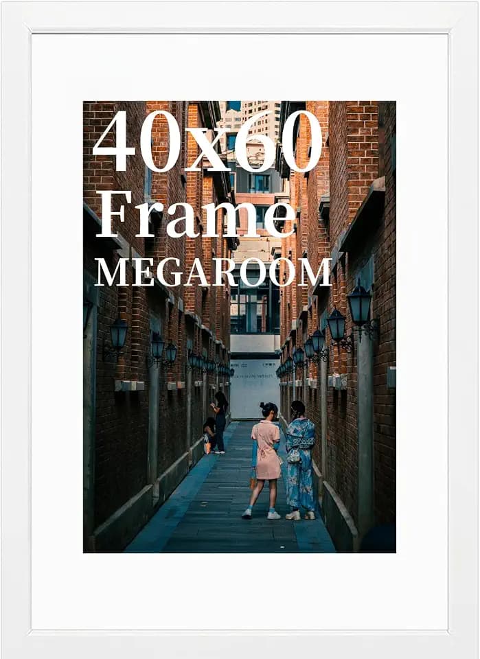 MEGAROOM Bilderrahmen 40x60 cm Weiß – Großer Posterrahmen mit Splitterschutz-Plexiglas – Robuste MDF-Holzmaserung für Wandgalerien & Kunstwerke – Sicherer Halt – 1er Set