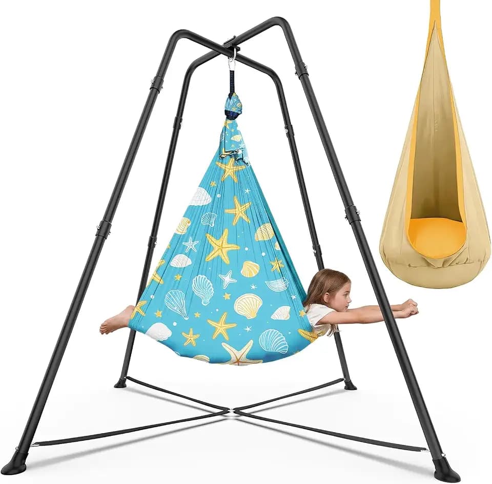 2 in1 Sensory Swing Set for Kids, X-Shaped Frame 330 lbs