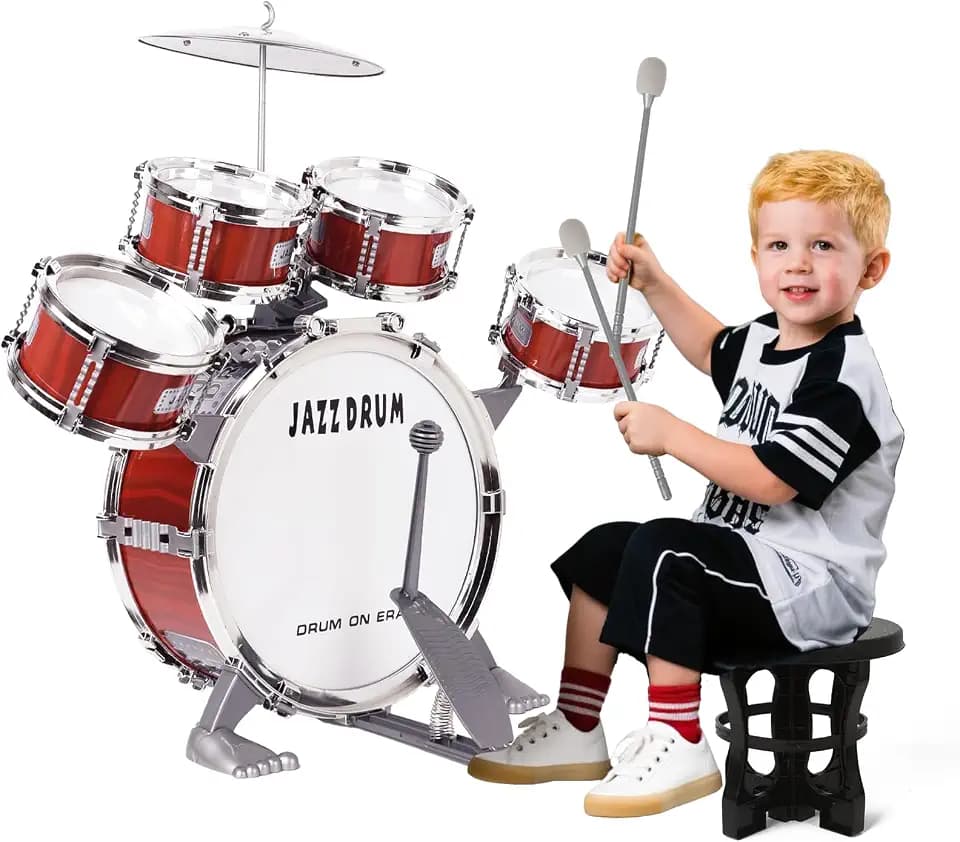 m zimoon Kinder Schlagzeug, Drumset mit 5 Trommeln und Hocker