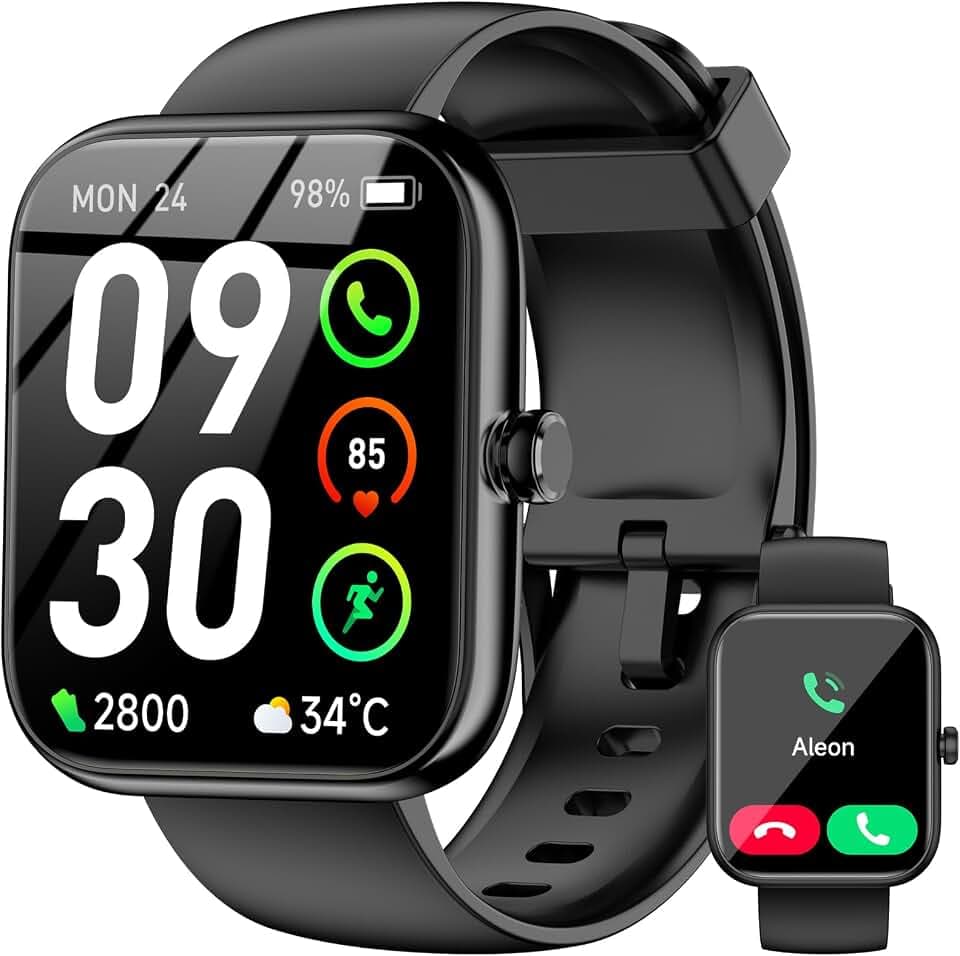 Smart Watch with Alexa Built-in, 1.83" HD Touchscreen Fitness Tracker, Bluetooth Notifications, IP68 Waterproof, 120+ Sport Modes, 24/7 Heart Rate & Sleep Monitor for iPhone Android iOS (Black)
