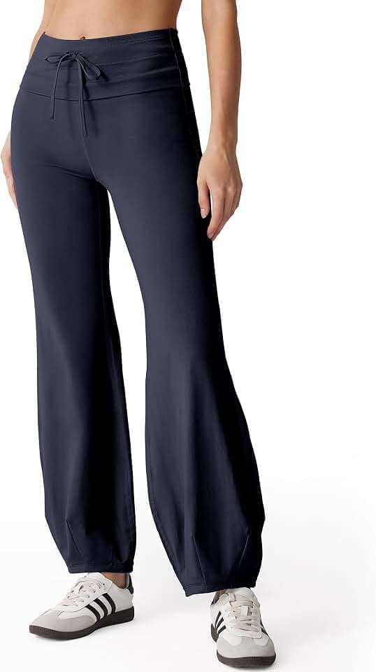 MOOSLOVER Women Quick Step Bubble Pants Drawstring Fold Over Balloon Leggings Cotton Casual Yoga Active Pant