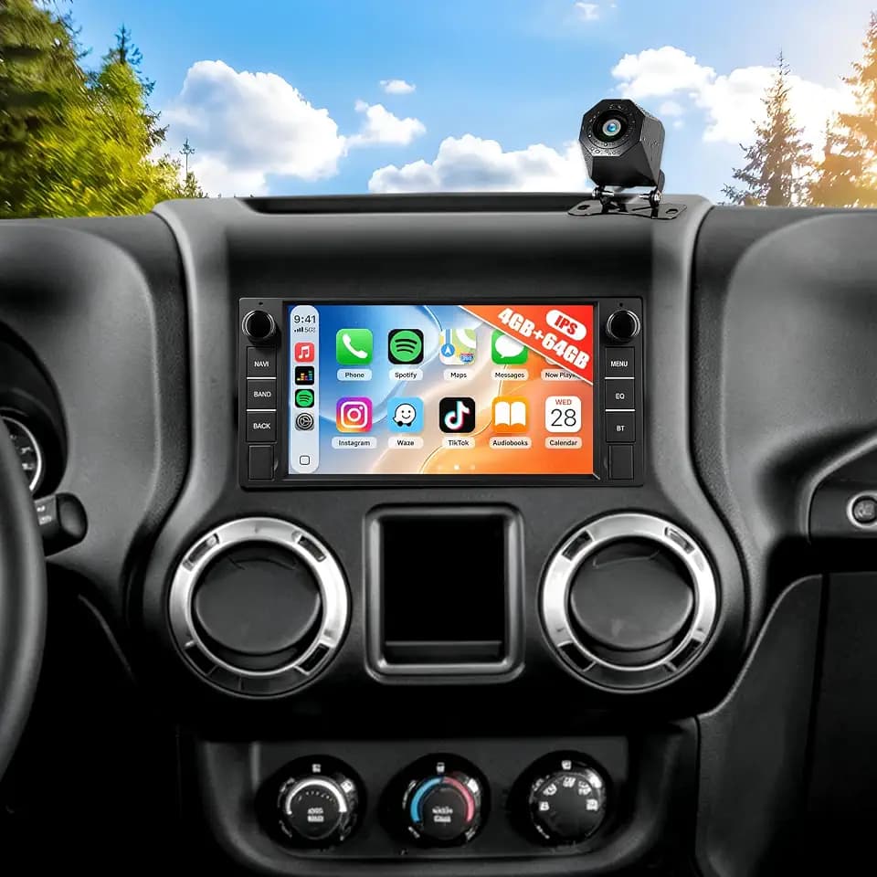 2G+64G Car Stereo Radio for Jeep Wrangler JK Grand Cherokee Compass Dodge Charger Ram 1500 with Wireless CarPlay Android Auto 7'' Android Touch Screen Car Radio with GPS Bluetooth WiFi Backup Camera