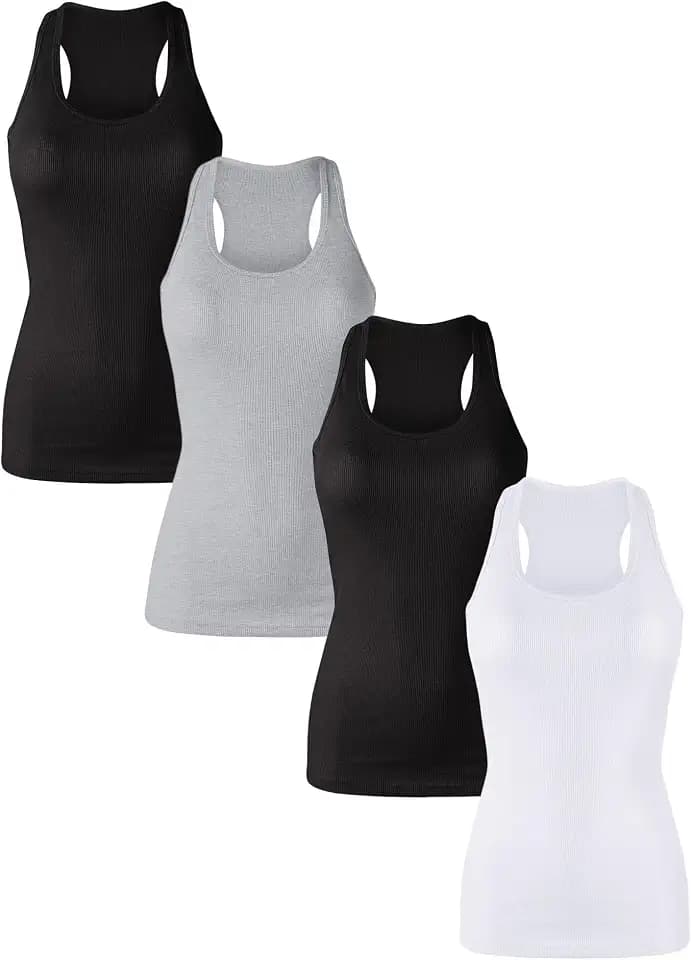 Cotton Ribbed Racerback Tank Tops for Women Basic Workout Athletic Tanks Gym Tank Top Yoga Shirts Pack 1-4