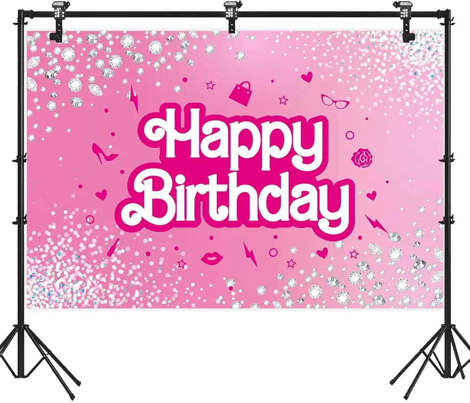 Pink Doll Themed Happy Birthday Backdrop Hot Pink Princess 5x3ft