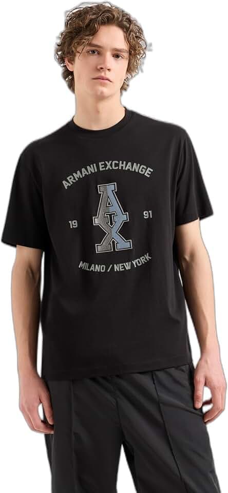 Armani Exchange Herren Large Central Stacked Ax Logo with Milanonew York Text Surrounding Regular Fit Tee T-Shirt