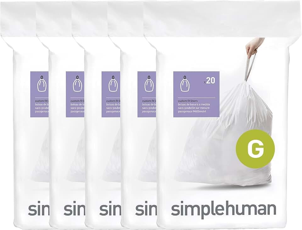 simplehuman Code G Müllbeutel, passgenau, mit Kordelzug, 30 l, Weiß, 100 Stück