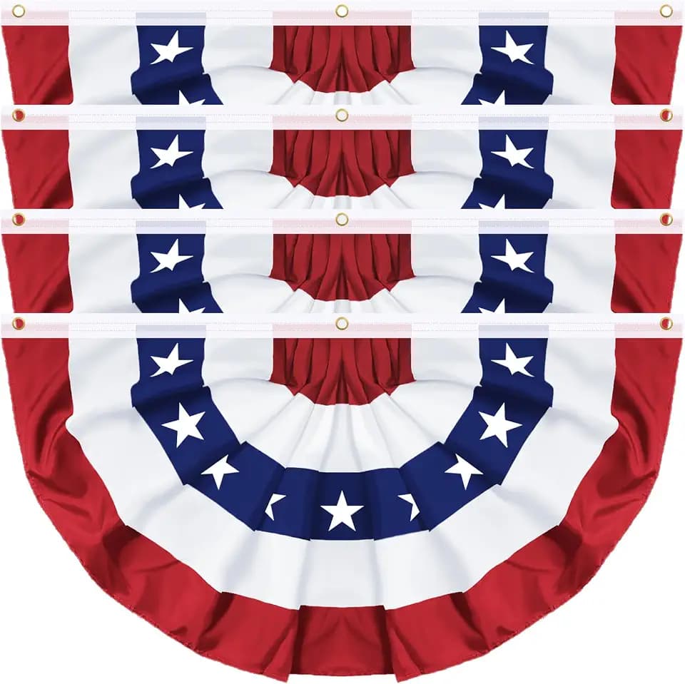 4 Pack Large Size 3 X 6 FT American Bunting Flag, 4th of July Decorations USA Pleated Fan Flag Patriotic Half Fan Banner Flags 100% polyester Fourth of July Independence Day Memorial Day Outdoor Decor