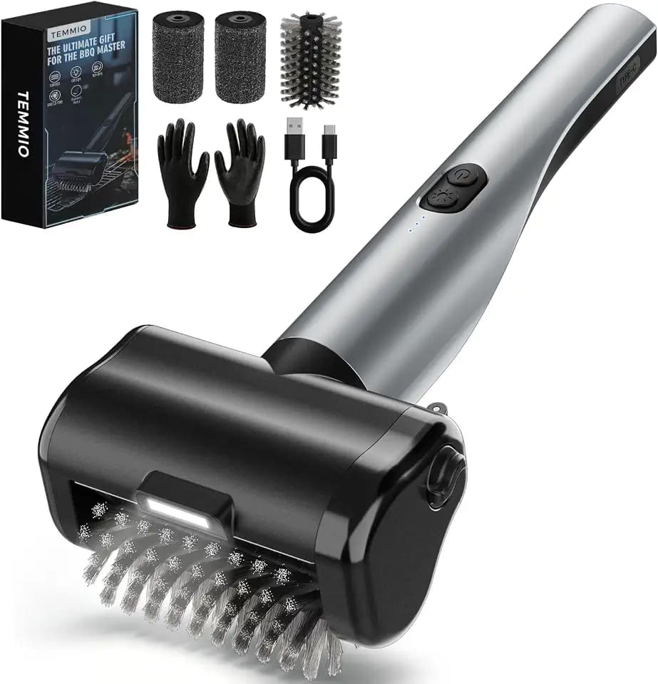 Electric Grill Brush, TEMMIO Cordless Bristle-Free BBQ Grill Brush