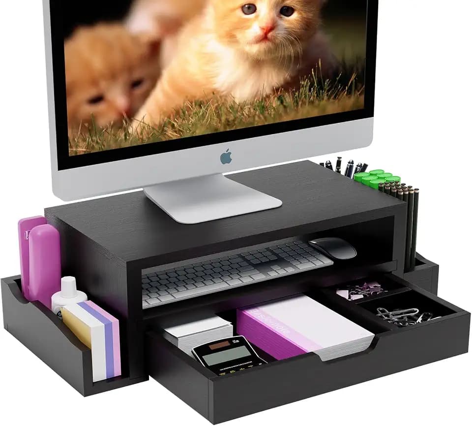 Simple Trending Wood Monitor Stand Riser, Desktop Oraganizer, Black