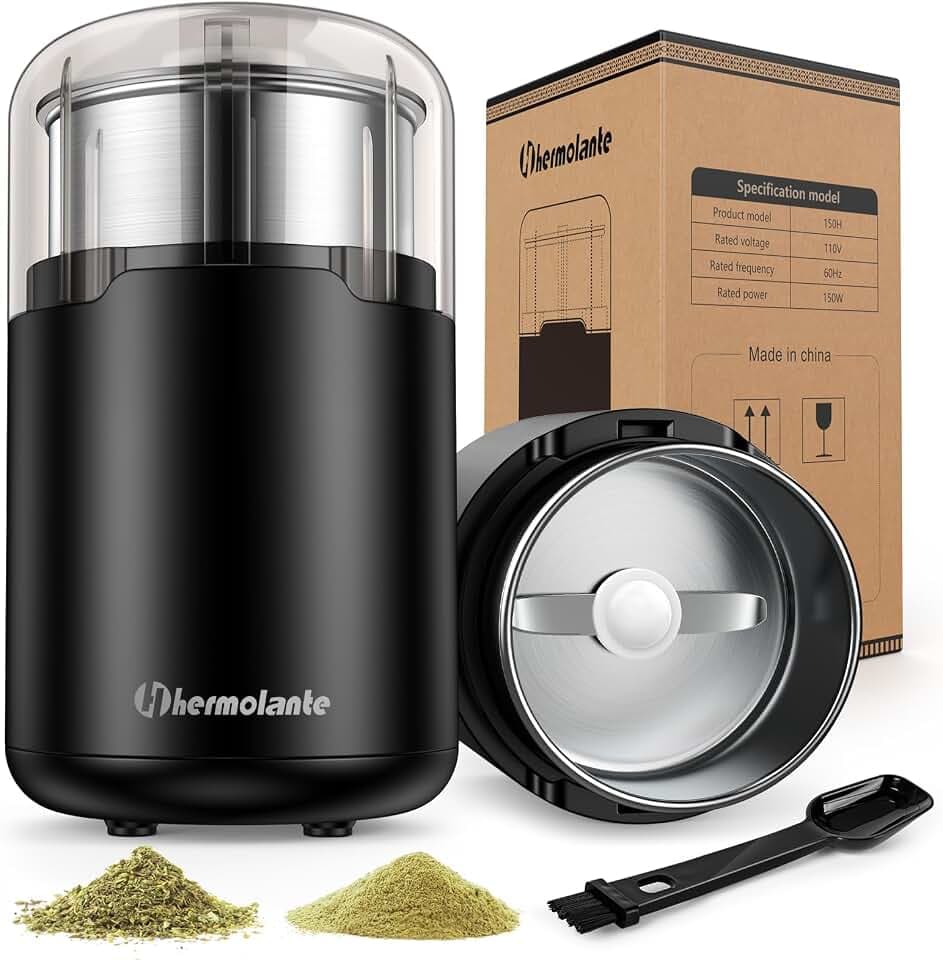Hermolante Herb Grinder, Electric Spice Grinder, Press-Down Lid Starts