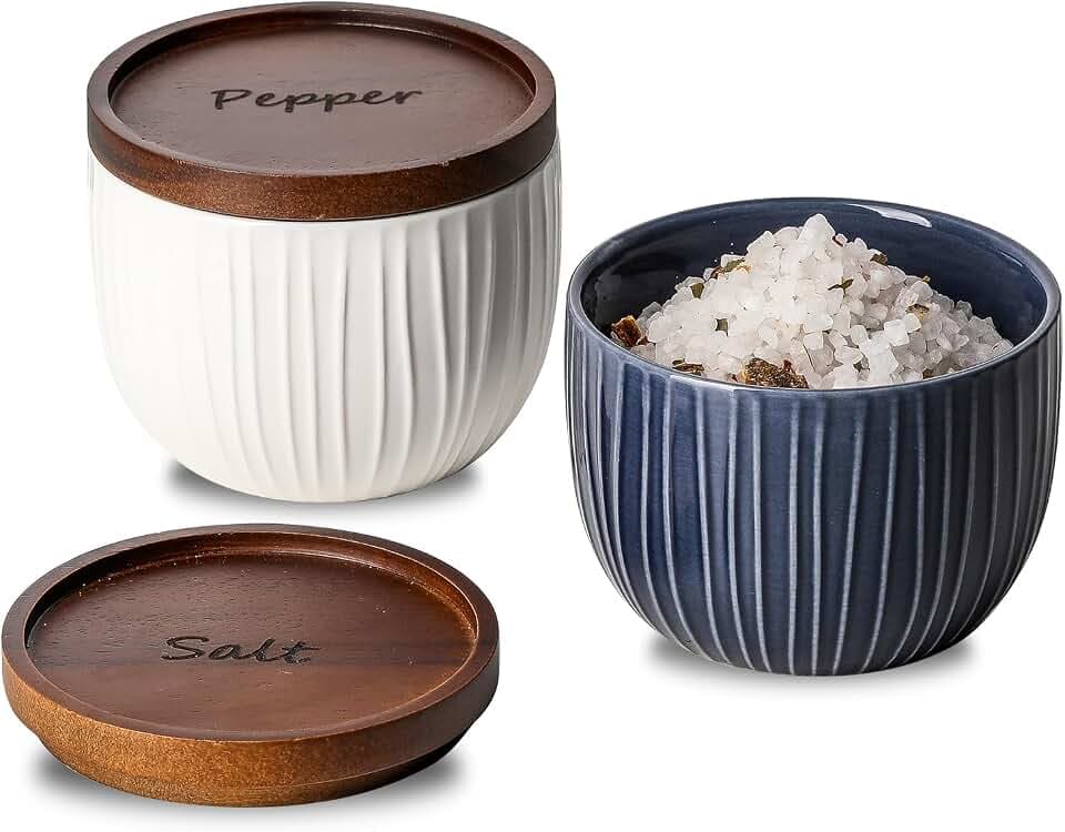 Ceramic Salt and Pepper Bowls, 10 oz, Navy & White