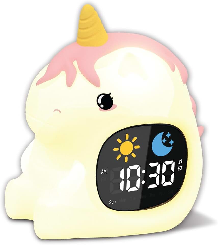 groov e Cuties Wecker mit LED-Nachtlicht, weißem Rauschen & Schlaftraining - Regenbogen-Einhorn
