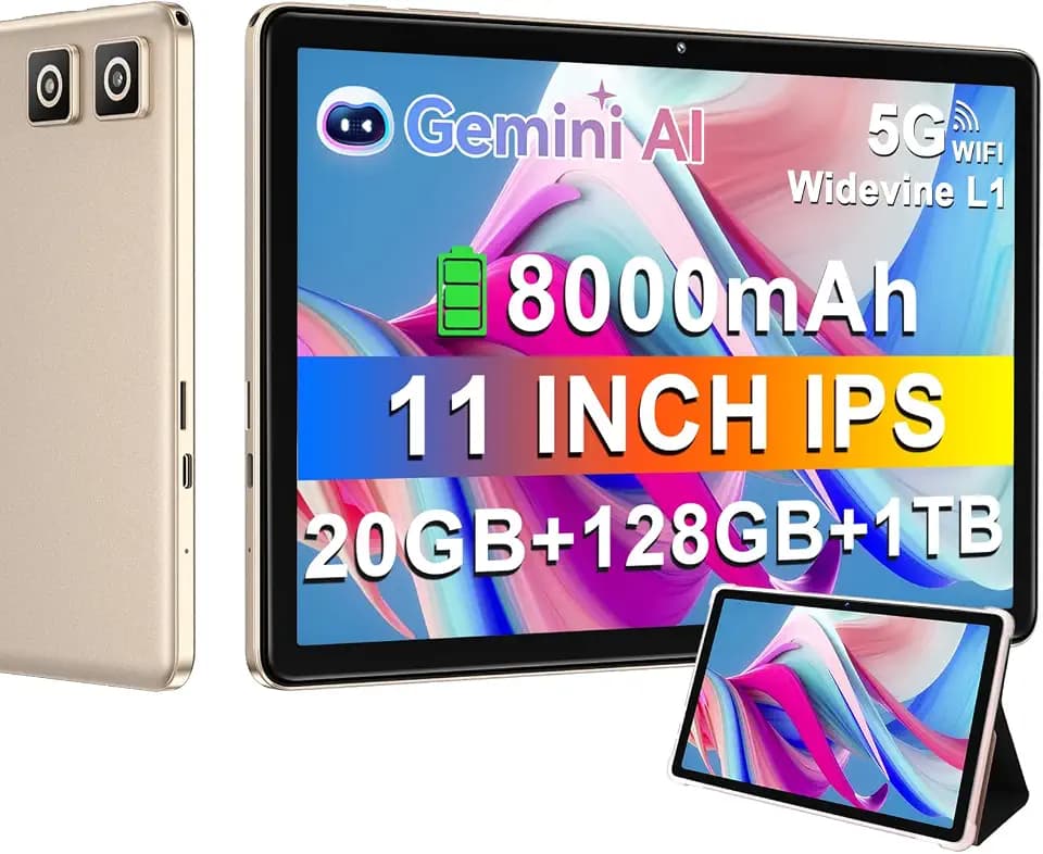 DMOAO Tablet 2026 11 Inch Tablet Android 14 Tablets with 128GB + 20GB Large Storage, Octa-Core 2.0Ghz, 8000mAh,18W Fast Charging, 5G WiFi, GPS, 5+13MP Camera, Widevine L1, Face Unlock-Gold
