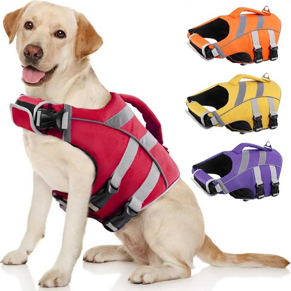 Kuoser Reflective Dog Life Jacket, Dog Life Vest for Swimming Boating