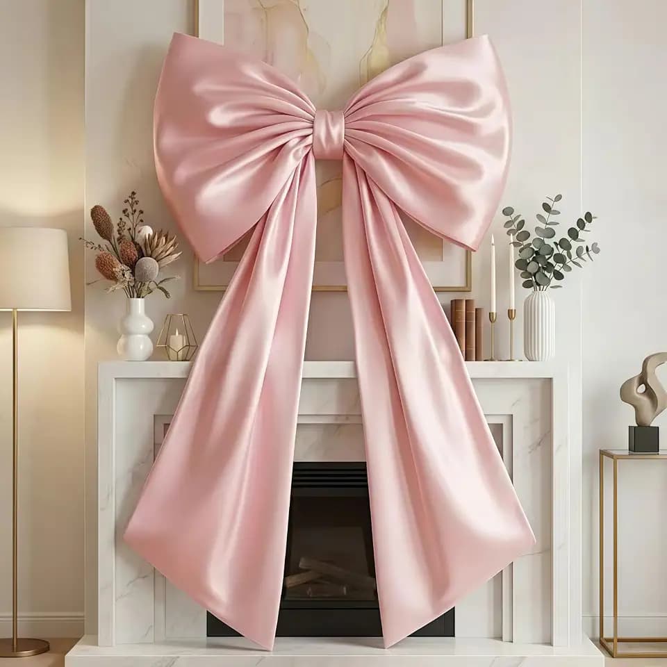 Giant Pink Bow Decor - 45x24 Inch Oversized Satin Ribbon Bow | Oversized Blush Bow Wall Decor for Coquette Room, Ballerina Birthday & Aesthetic Bedroom