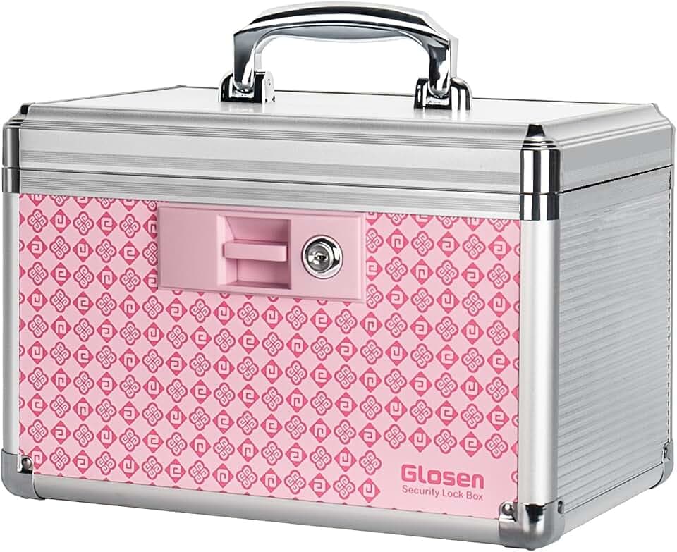 Glosen Security Lock Box with Keys, Aluminum Alloy Frame Portable Medicine Lock Box for Home, Office & School, Secure Storage Box for Personal Items, Snacks and First Aid Supplies 10 * 6.7 * 6.7Inch