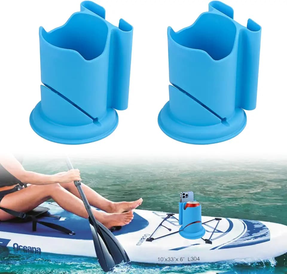 2Pack Paddleboard Cup Holder, 2 in 1 Drink Phone Holder for Kayaks, Blue