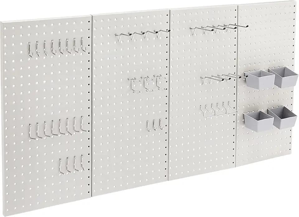 Amazon Basics Rectangular Metal Pegboard Wall Organizer, Tool Storage Organization System, Rust and Scratch Resistant, 48-Piece Kit, Gray
