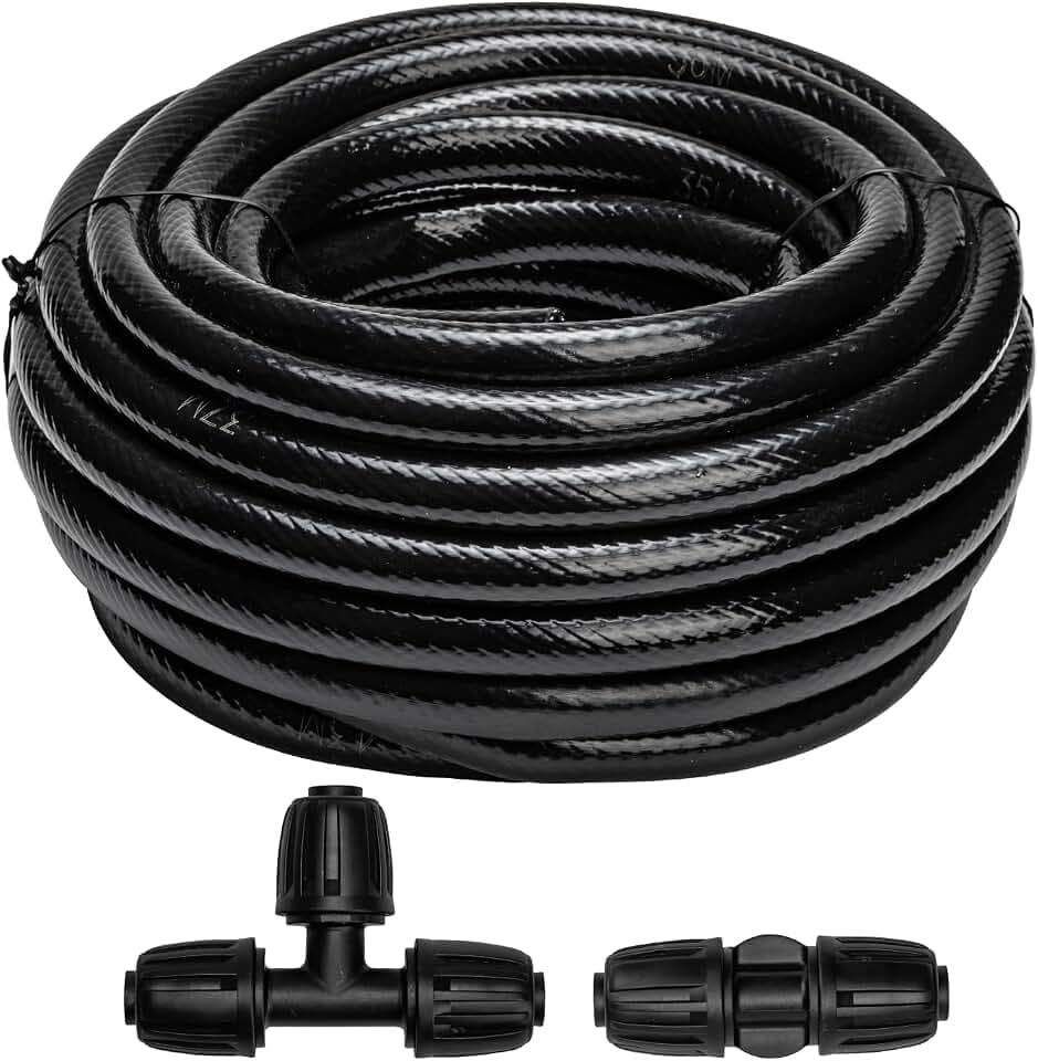 Maotong 40 FT 1/2 inch Drip Irrigation Tubing Main Line Hose Tube for Garden Irrigation System (Includes 1/2" Straight Connector and 3-Way Connector)