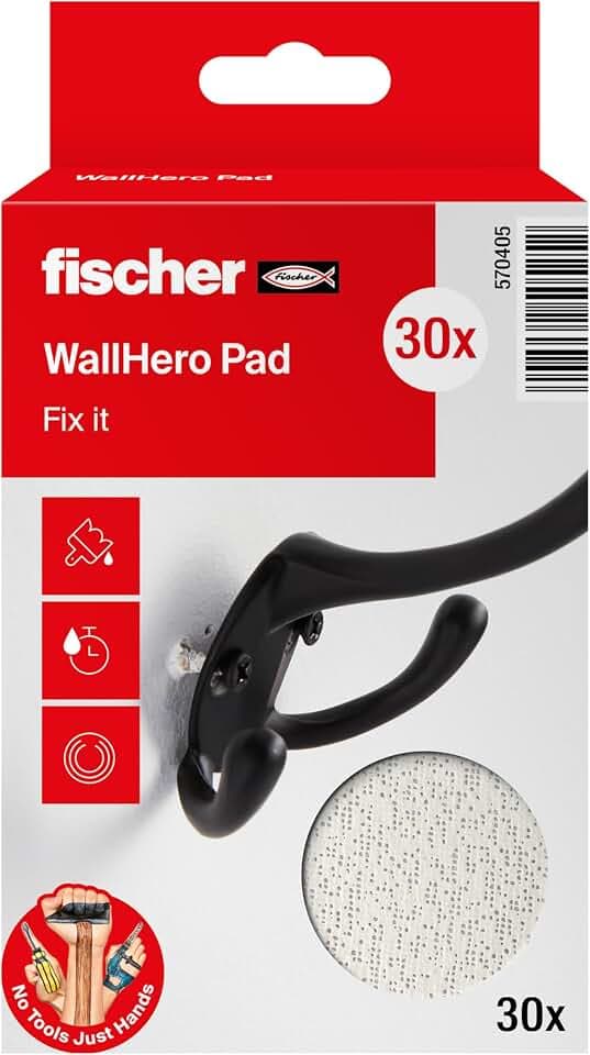fischer Bohrlochretter, Reparaturvlies in Weiß, Ausbesserung ausgerissener Bohrlöcher, erneute Befestigung von Dübeln in Baustoffen wie Holz, Beton & Gipskarton, 30 Stück
