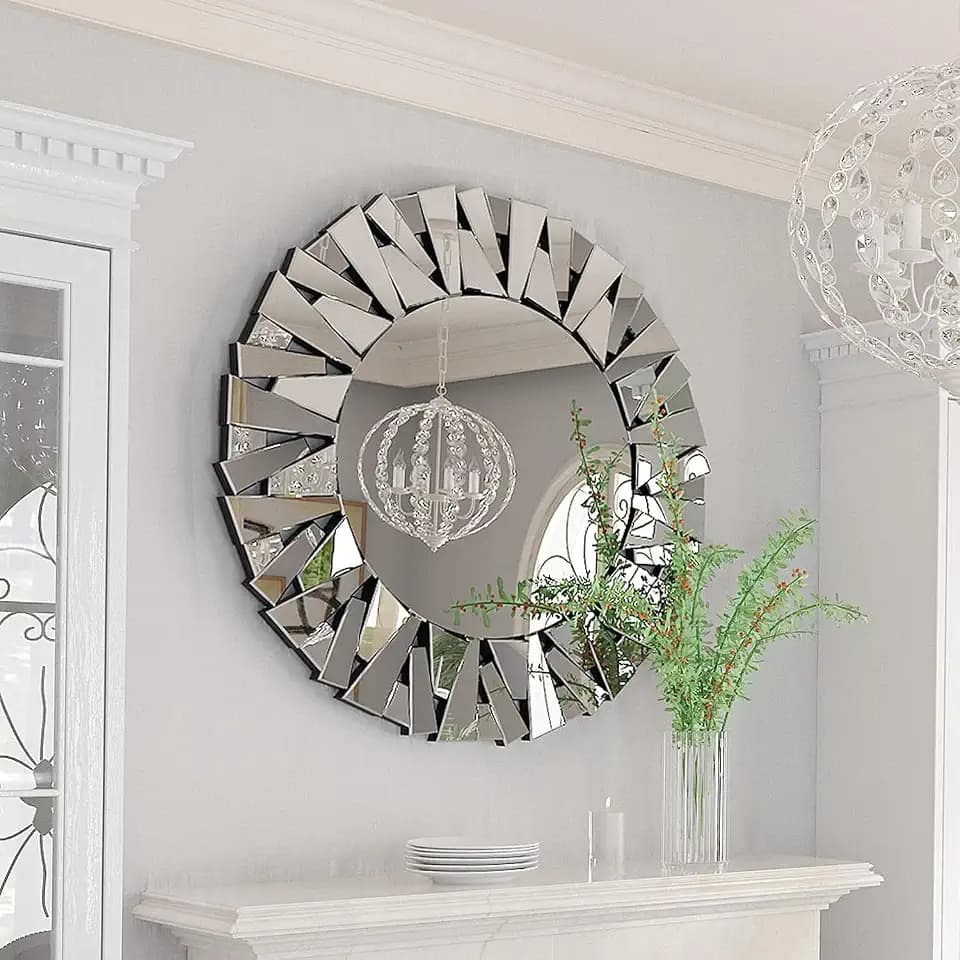 Wandspiegel groß Spiegel rund 80×80: Wohnzimmerspiegel mit Metall Haken, HD Dekospiegel für Badezimmer Wohnzimmer Schlafzimmer Flur