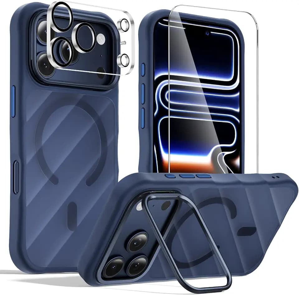 Tigowos 3-in-1 for iPhone 17 Pro Case with Camera Stand (Blue)