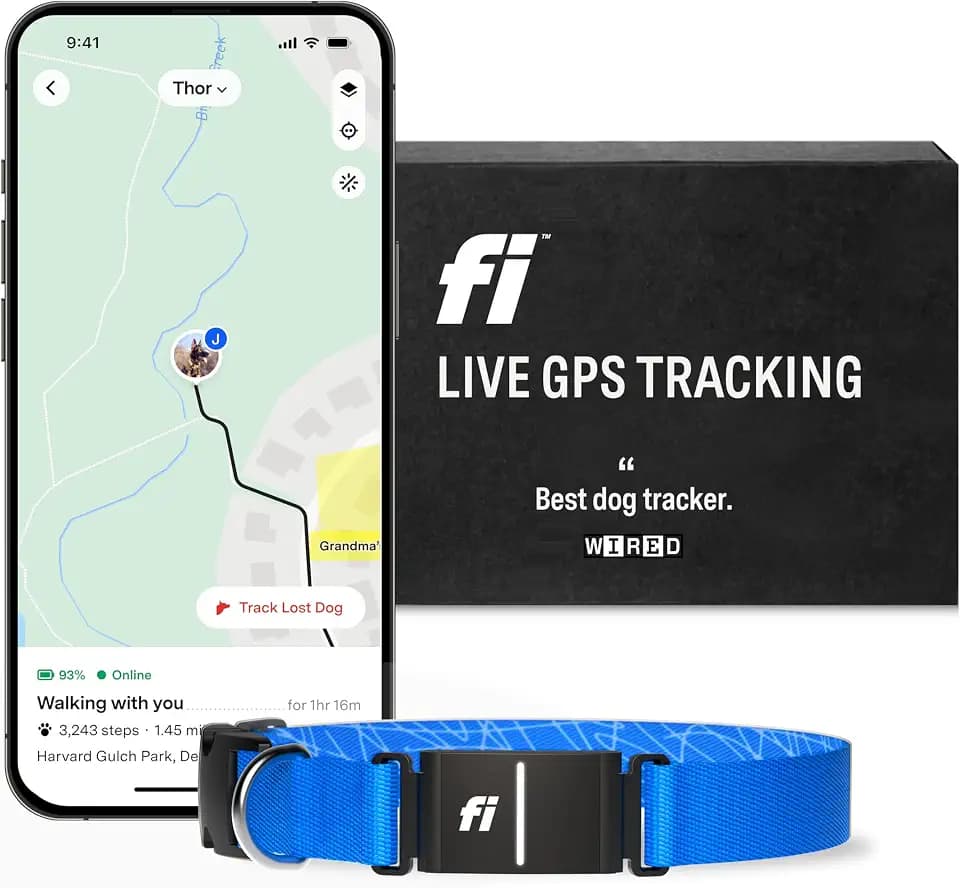 Fi Series 3+ GPS + Health Dog Collar, Blue, Medium, 12-Month Membership