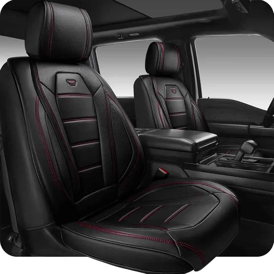 CAR PASS Luxury Nappa Leather Car Seat Covers Front Seats, Waterproof Seat Cover for Cars 2 Seats, Black Car Seat Protector, Automotive Seat Cover Universal Fit for Most Sedans SUV Trucks Black
