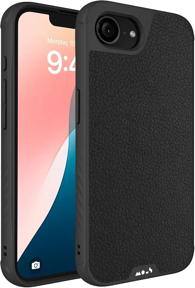 Mous for iPhone 16e Case 2025 MagSafe Compatible - Limitless 6.0 - Black Leather - Protective Shockproof Phone Cover