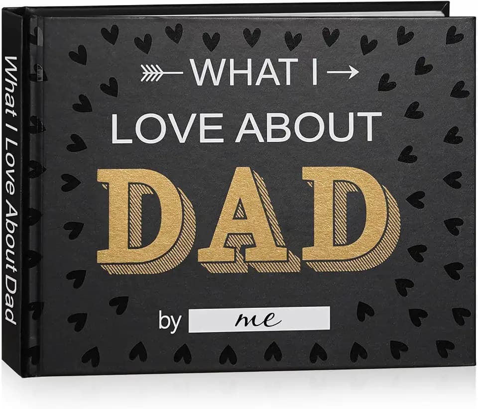 Artmag What I Love about Dad, 50 Things Fill-in-the-Blank Journal Love Mini Book for Father's Day Birthday Christmas Gifts Book for Dad Black