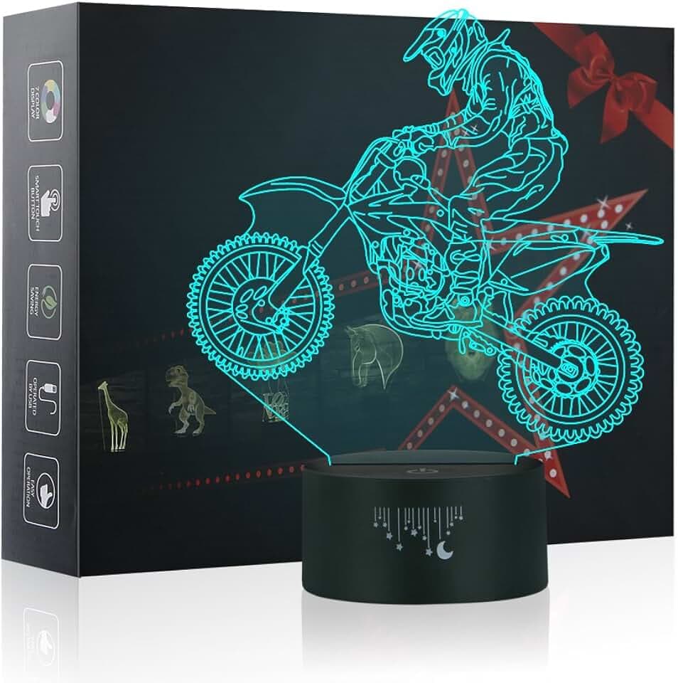 Yunplus 3D-Illusionslampe, Motorradfahrer, 7 wechselnde Farben, Touch-Nachtlicht für Baby-Schlafzimmer, Dekoration