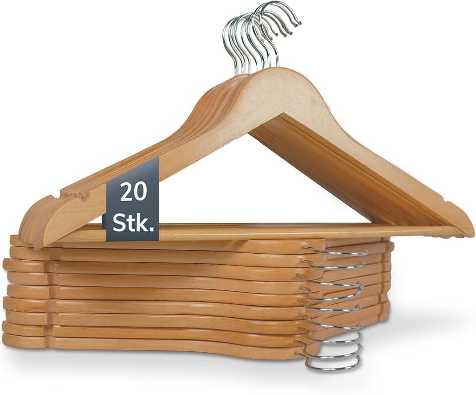 A ACTIVE SOUL Holzkleiderbügel 20er Set mit Einkerbungen & Mittelstrebe
